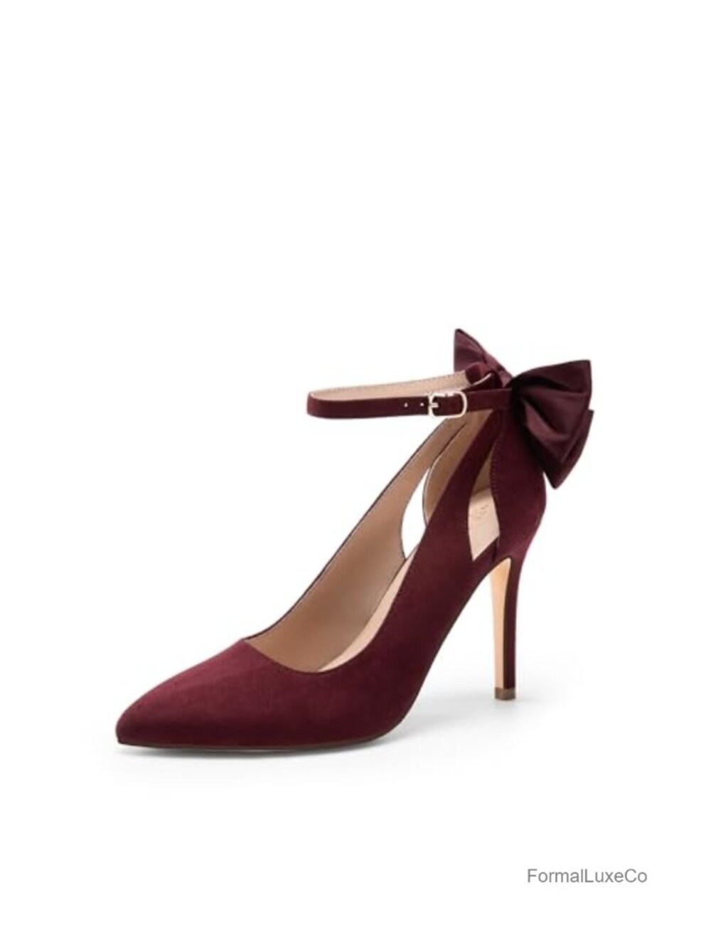 4" Stiletto High Heel Pumps with Bow Ankle Strap Pointed Toe